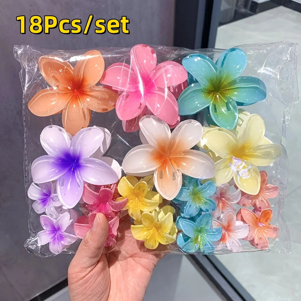 18Pcs Gradient Candy Color Flower Hair Clips – Cute Hair Accessories for Ponytails & Daily Use