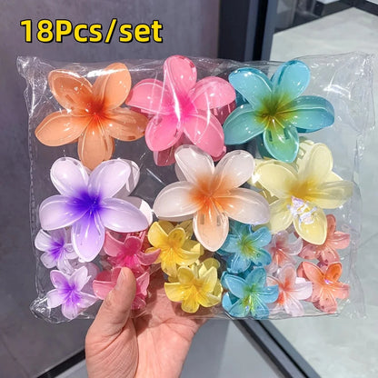 18Pcs Gradient Candy Color Flower Hair Clips – Cute Hair Accessories for Ponytails & Daily Use